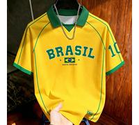 Polo vintage grande taille pour hommes, équipe du Brésil, rayures classiques jaune & vert, style américain, maillot imprimé BRASIL #10, t-shirt graphique pour hommes & femmes, chemise de sport décontr
