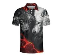 Polo Wolf pour homme et femme - Polo à manches courtes imprimé 3D animal sauvage drôle polo de golf Dry Fit ensemble 19, Loup-04, M