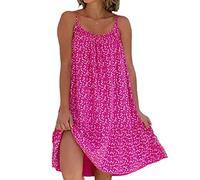 pologmase Robe Nuisette à Fleurs pour Femme,Robe d'été Robe Cami Courte Ample Robes évasées sans Manches pour Les Vacances d'été à la Plage pour Femmes Rose Vif 3XL