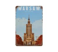 Pologne Varsovie Palais des Sciences Et de La Culture Plaque Métallique Rétro Vintage pour Décoration Murale Café Maison (20x30 cm)