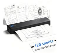 POLONO Imprimante thermique portable sans encre D810B + 120 feuilles de papier, prend en charge le papier thermique A4 et les lettres américaines.