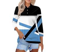 Polos classiques en coton piqué pour femmes à manches 3/4, col en V boutonné, t-shirts de travail à col, hauts fantaisie à rayures, blocs de couleur, patchwork, chemises de sport golf tennis
