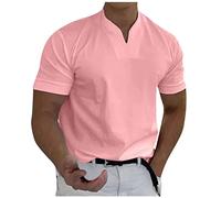 Polos Homme Manches Courtes Col Henley Ete Tshirts Detente Sport a Fleur Polo Pas Cher Marque Infroissable Musculation Tshirts Vêtements Rose L