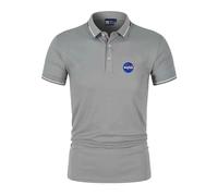 Polos Patchwork pour Hommes pour Impression NASA Tee-Shirt Actif Vêtements Confort sous-vêtements De Golf T-Shirts À Col Boutons Doux Demi-Manches- Grey||M