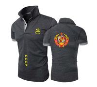 Polos pour Hommes C.C.C.P Confortables À Boutons Col Manches Courtes Couleurs Contrastées Imprimés Vêtements De Sport-SHuiSe||s