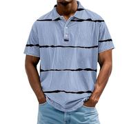 Polos pour hommes décontractés boutonnés rayés imprimés t-shirts de golf polo athlétique col de course hauts à manches courtes vintage grande taille col en V t-shirts amples, bleu, XL