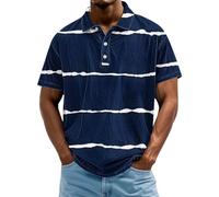 Polos pour hommes décontractés boutonnés rayés imprimés t-shirts de golf polo athlétique col de course hauts à manches courtes vintage grande taille col en V t-shirts amples, bleu marine, XL
