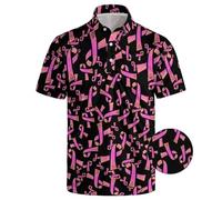 Poloshirt Homme Cancer du Sein Octobre Rose Tee Shirt Manche Courte Imprimé RubanRose Cancer du Sein Tshirt Hauts Grande Taille 2025 Blouse RubanRose Imprimé Chemise avec Boutons (02 Other, XXXXL)