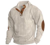 Poloshirts en velours côtelé pour homme Automne Hiver Col à revers Boutonné Pull à col montant Manches courtes en flanelle (abricot, XXL)