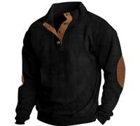 Poloshirts en velours côtelé pour hommes - Col à revers - Boutons - Pull à col rabattable - Haut en flanelle (Noir, 4X-Grand)