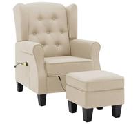 Poltrona Massaggiante con Poggiapiedi Crema in Tessuto