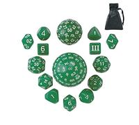 Poludie Jeu complet de 15 dés DND polyédriques D&D D3-D100 avec sac à dés œil de dragon, dés D100 pour Donjons et Dragons, jeux de table de RPG (vert avec chiffres blancs)