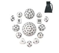 Poludie Jeu complet de 15 dés DND polyédriques D&D D3-D100 avec sac à dés œil de dragon, dés D100 RPG pour Donjons et Dragons, RPG, jeux de table MTG (blanc avec police noire)