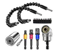 POLXLMOFXO 1/4 3/8 1/2 "Set d'adaptateur de prise universelle, jeu foret flexible, extension d'angle droit for 105 degrés, kit bits tournevis