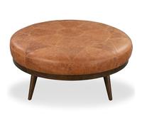 Poly & Bark Gio Ottoman - Pouf rond de 76,2 cm avec surmatelas en duvet et plumes - Revêtement en cuir pleine fleur - Pouf de canapé pour salon - Cuir italien vintage marron cognac