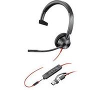 Micro-casque Poly Blackwire 3315 monaural USB-C certifié Microsoft Teams + connexion 3,5 mm + adaptateur USB-C/A