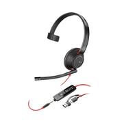 POLY Blackwire 5210 : Micro-casque monaural USB-C & 3.5mm, coussinets simili-cuir, câble 2.17m, S/N 118dB, microphone omnidirectionnel 100-10000Hz