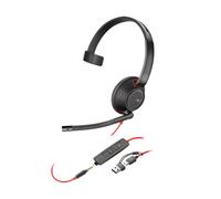 Poly Blackwire 5210 USB-C + dongle USB-C/A Casque mono professionnel pour PC/Mac et appareils mobiles avec triple connexion Jack, USB-A et USB-C.