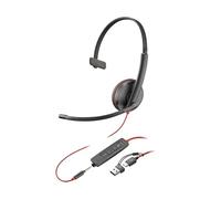 Poly Blackwire 3215 - Blackwire 3200 Series - micro-casque - sur-oreille - filaire - Suppresseur de bruit actif - jack 3,5mm, USB-C - noir - Certifié pour Skype for Business, Certifié Avaya...