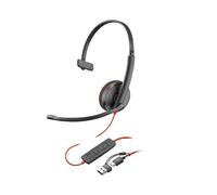POLY Micro-casque Blackwire 3210 Monaural USB-C, Adaptateur USB-C/A, Arceau, 90dB, Micro Boom 100-10000Hz, Windows/macOS, Noir, 64g