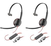 POLY Micro-Casque Filaire Blackwire 3210 - Microphone antibruit - Conception monaurale - Connexion à Un PC/Mac Via USB-C ou USB-A - Fonctionne avec Teams, Zoom (Lot de 2)