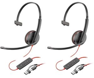 POLY Micro-Casque Filaire Blackwire 3210 - Microphone antibruit - Conception monaurale - Connexion à Un PC/Mac Via USB-C ou USB-A - Fonctionne avec Teams, Zoom (Lot de 2)