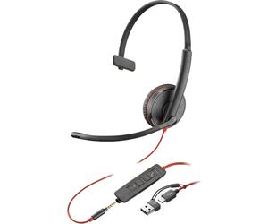 Poly Micro-casque monaural USB-C Blackwire 3215 + prise 3,5 mm + adaptateur USB-C/A (lot)