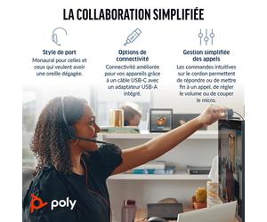 Poly Micro-casque monaural USB-C noir Blackwire 3210 + adaptateur USB-C/A (lot)