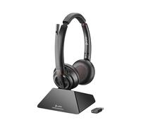 POLY Micro-casque Savi 8220 DECT UC USB-A : Binaural, Bluetooth 4.2, Portée 55m, Suppression de bruit active, Autonomie 13h, Certifié Microsoft Teams