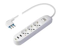 POLY POOL - Multiprise Intelligente PP2526 - 3 Prises Schuko Multistandard Bivalentes - 2 Prises USB 2,4A Charge Rapide - Prise Gain de Place - Multiprise Noire avec Interrupteur Câble 1,5 m