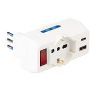 Poly Pool PP2389 Adaptateur Multiple fiche 10A 3 Prises Pluristandard 10/16 A Italien Allemand 2 Prises USB Interrupteur Sécurité Blanc