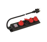 POLY POOL - PP2508 Prise Multiple pour extérieur IP44-4 Prises Schuko 16A avec couvercles de Protection et fiche 16A - Multiprise avec câble 1,5 m - multiprise avec Interrupteur