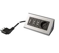 POLY POOL - PP2590.2S Multiprise de Bureau 250 V - 2 Prises Bivalentes 10/16 A 2 P+T - 1 Prise Schuko Multistandard 10/16 A 2 P+T - Multiprise de Bureau avec Interrupteur et câble de 2 m