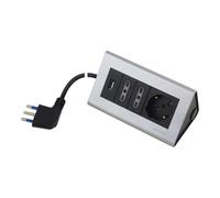 POLY POOL - PP2594;2 Bloc multiprises de bureau - Multiprise 2 prises bivalentes, 1 prise USB et 1 prise Schuko - Bloc multiprises équipée de câble de 2 m