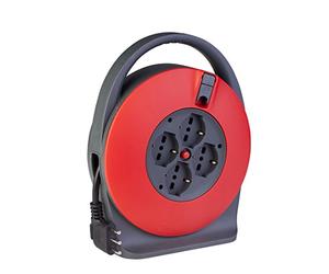 POLY POOL - PP2741 Enrouleur de câble de 5 m - Enrouleur de câble électrique à 4 prises et grande fiche de 16 A à économie d'espace - Rallonge électrique avec disjoncteur thermique, poignée et molette