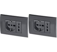 POLY POOL - PP6094.1X Kit d'encastrement avec postes de prise de courant électrique Pluristandard Schuko 10A/16A prise et prise USB 2.1A - Prise murale noire avec boitier rectangulaire pour fixation