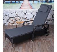 Chaise Longue Carrara, Polyrotin, Bain De Soleil, Couchette, Alu Anthracite, Coussin Gris Noir