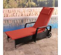 Chaise Longue Carrara, Polyrotin, Bain De Soleil, Couchette, Alu Anthracite, Coussin Terracota Noir