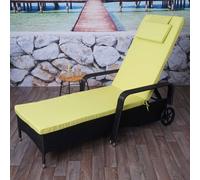 Chaise Longue Carrara, Polyrotin, Bain De Soleil, Couchette, Alu Anthracite, Coussin Vert Clair Noir
