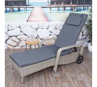 Chaise Longue Carrara En Polyrotin, Transat De Jardin, Aluminium Gris, Coussin Gris Foncé Gris