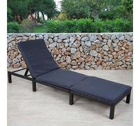 Chaise Longue Hwc-A51, Polyrotin, Bain De Soleil, Transat De Jardin Basic Anthracite, Coussin Gris Noir