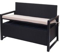 Mendler Banc 2 Places en polyrotin HWC-F39, Banc de Jardin Banc, Compartiment de Rangement- Anthracite, Coussins Beige