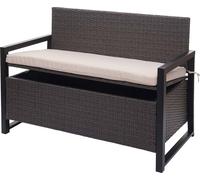 Poly-Rattan Banc 2 places HWC-F39, Banc de jardin coffre, rangement Coussin d'assise ~ gris, coussin beige