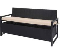 Poly-Rattan Banc 3 places HWC-F39, Banc de jardin coffre, rangement Coussin d'assise ~ anthracite, coussin beige