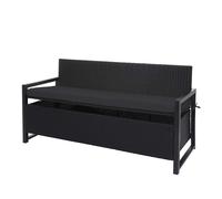 Poly-Rattan Banc 3 Places Hwc-F39, Banc De Jardin Coffre, Rangement Coussin D'assise Anthracite, Coussin Noir Noir