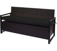 Poly-Rattan Banc 3 Places Hwc-F39, Banc De Jardin Coffre, Rangement Coussin D'assise Brun, Coussin Noir Noir