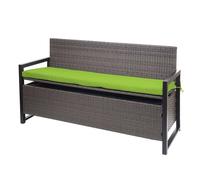 Poly-Rattan Banc 3 Places Hwc-F39, Banc De Jardin Coffre, Rangement Coussin D'assise Gris Chiné, Coussin Vert Vert