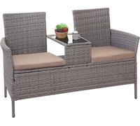 Poly-Rattan Banc avec table HWC-E24, banc de jardin Canapé de jardin, 132cm ~ gris, coussin crème