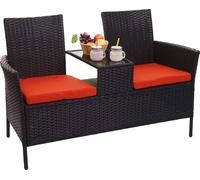 Poly-Rattan Banc avec table HWC-E24, Banc de jardin Canapé de jardin, 132cm ~ noir, coussins terracotta