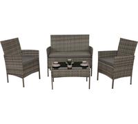 Poly-Rattan Garniture de jardin HWC-N98, Ensemble de salon, métal verre tissu/textile (180g/m²) ~ gris, coussin gris clair
